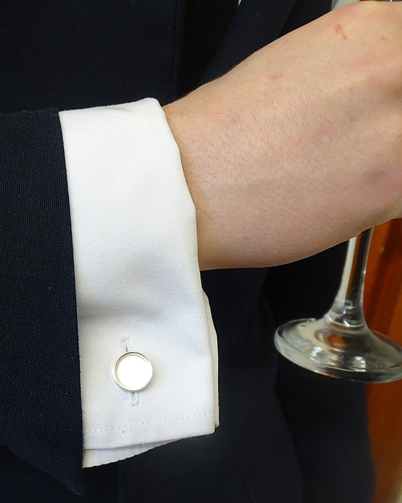 Silver Collet Bezel Cufflinks to take 14mm Cabochon Or Resin