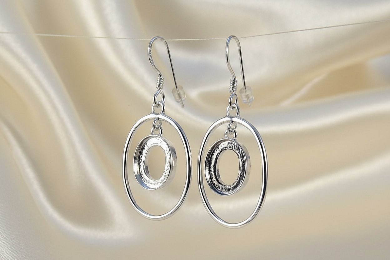 Solid Silver Swinging Drop Earring Setting For 10x8