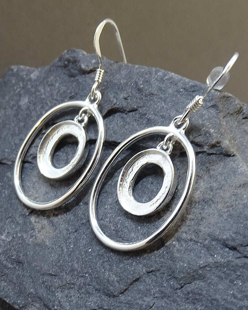 Solid Silver Swinging Drop Earring Setting For 10x8