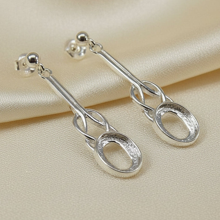 Silver Celtic Drop Earring For 8x6 Stones