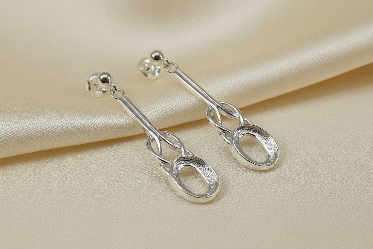 Silver Celtic Drop Earring For 8x6 Stones