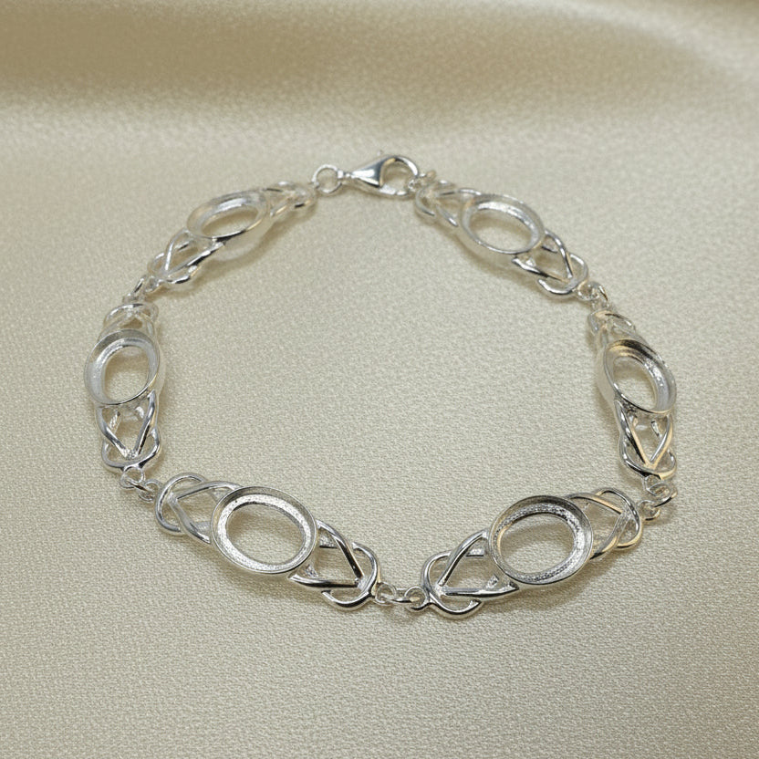 Silver Unset Silver Bracelet To Fit 10x8mm Gemstones