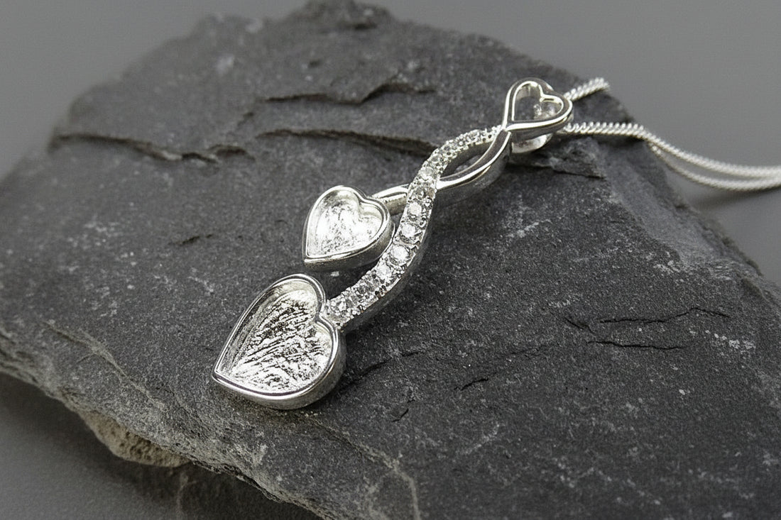 Silver Entwinned Hearts With CZ Stones Suitable For Resin