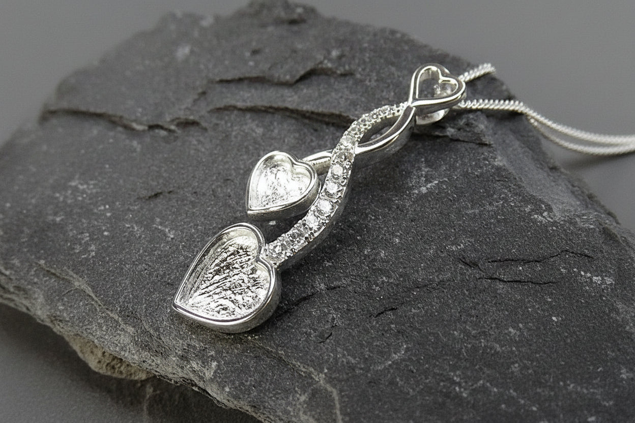 Silver Entwinned Hearts With CZ Stones Suitable For Resin
