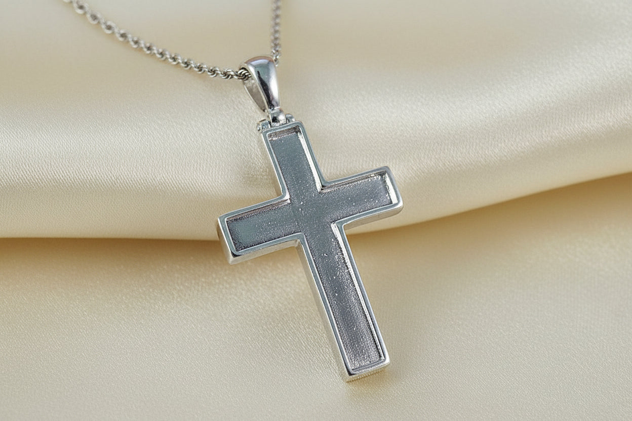 silver memorial cross suitable for resin