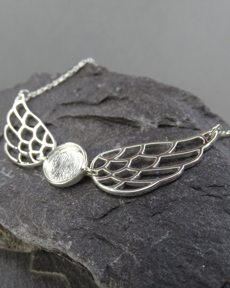Solid Silver Angel Wing Necklace Suitable For A Cabochons Or Resin