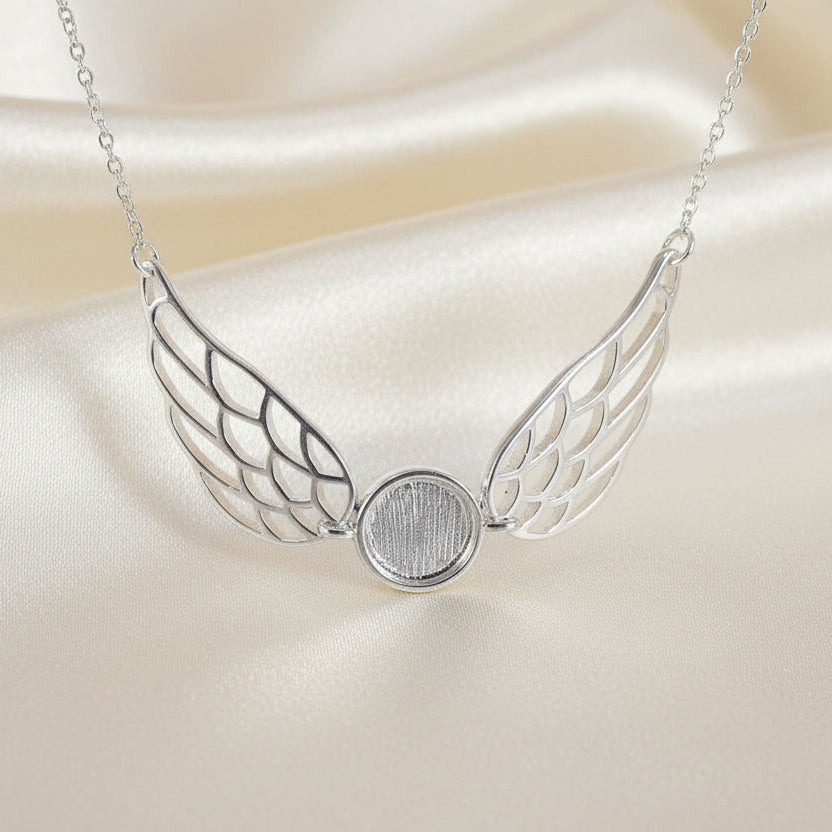 silver angel wings necklace to fit cabochon or resin