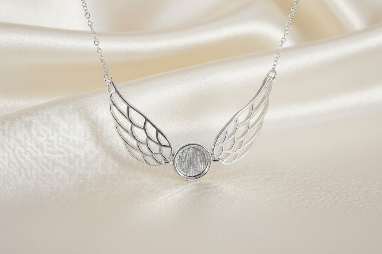 silver angel wings necklace to fit cabochon or resin