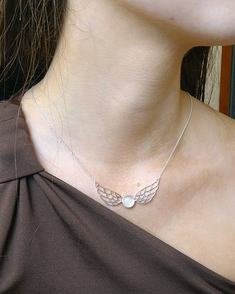 Solid Silver Angel Wing Necklace Suitable For A Cabochons Or Resin