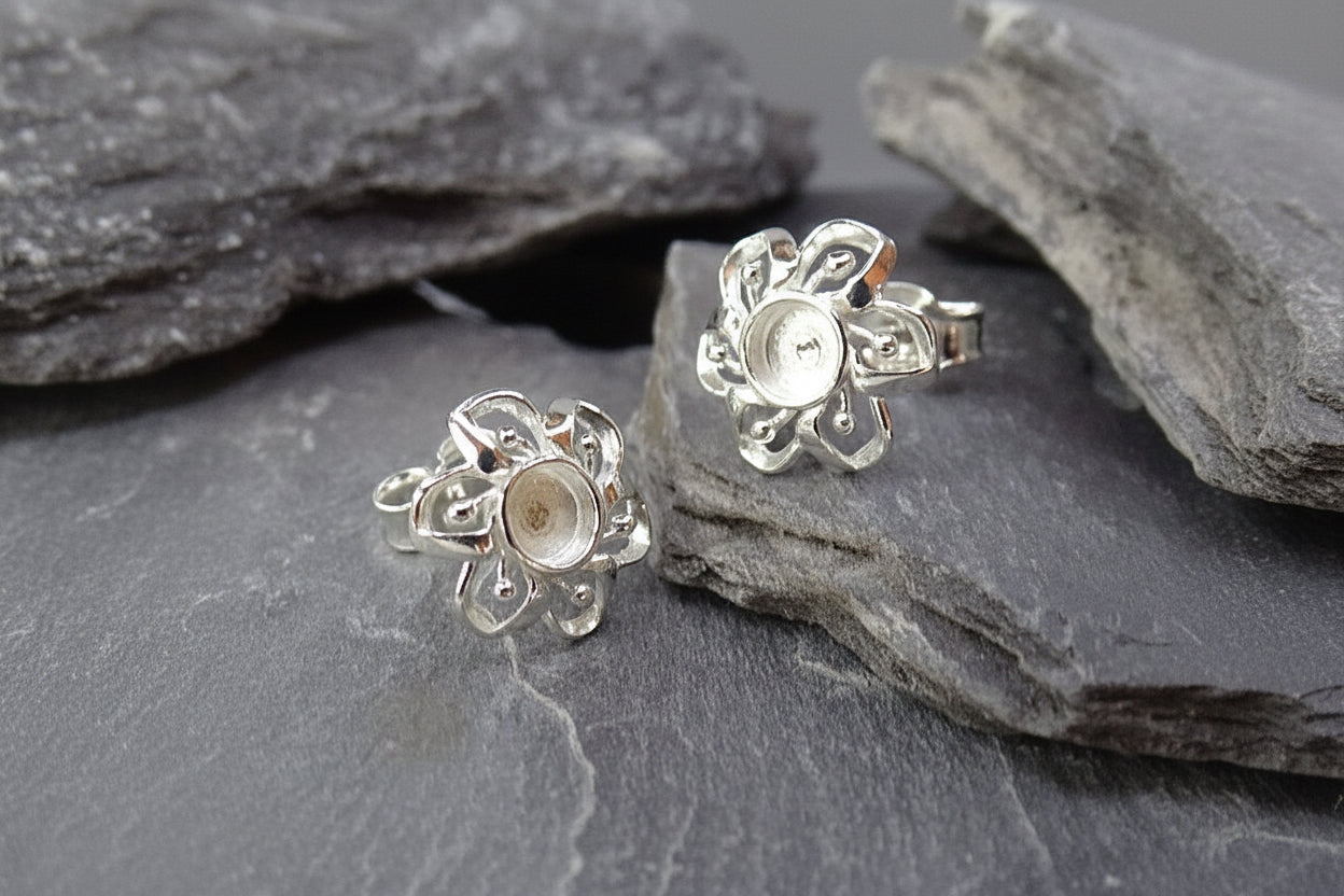 Silver Studs Earrings To Fit 4mm Cabochons
