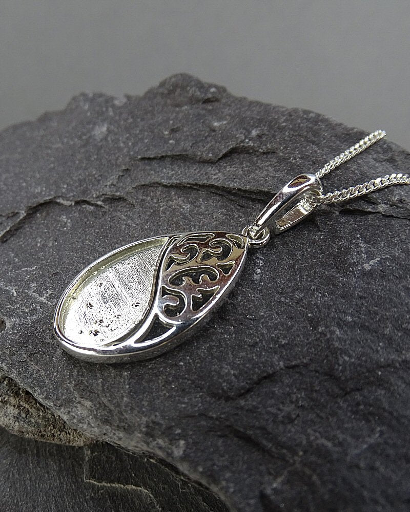 Fancy Silver Tear Drop Pendant Setting