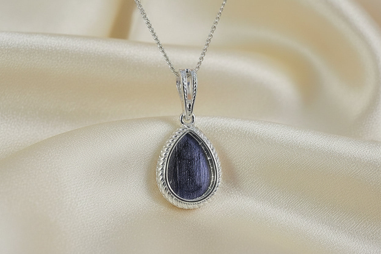 Solid Silver Rope Edge Tear Drop Pendant Blank