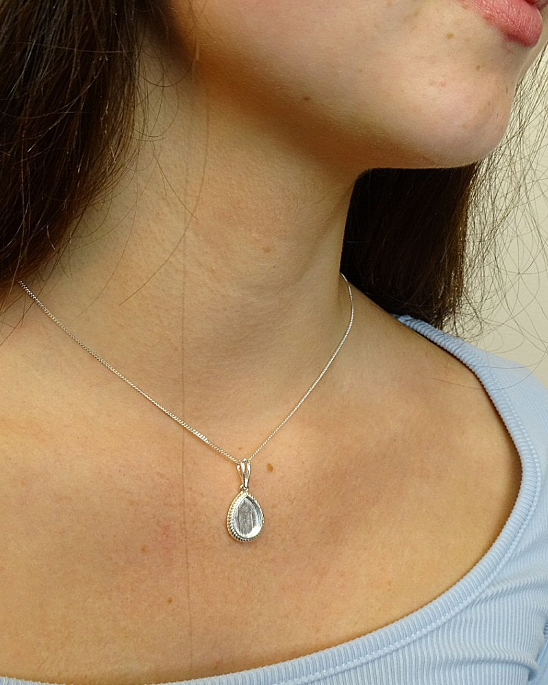 Solid Silver Rope Edge Tear Drop Pendant Blank
