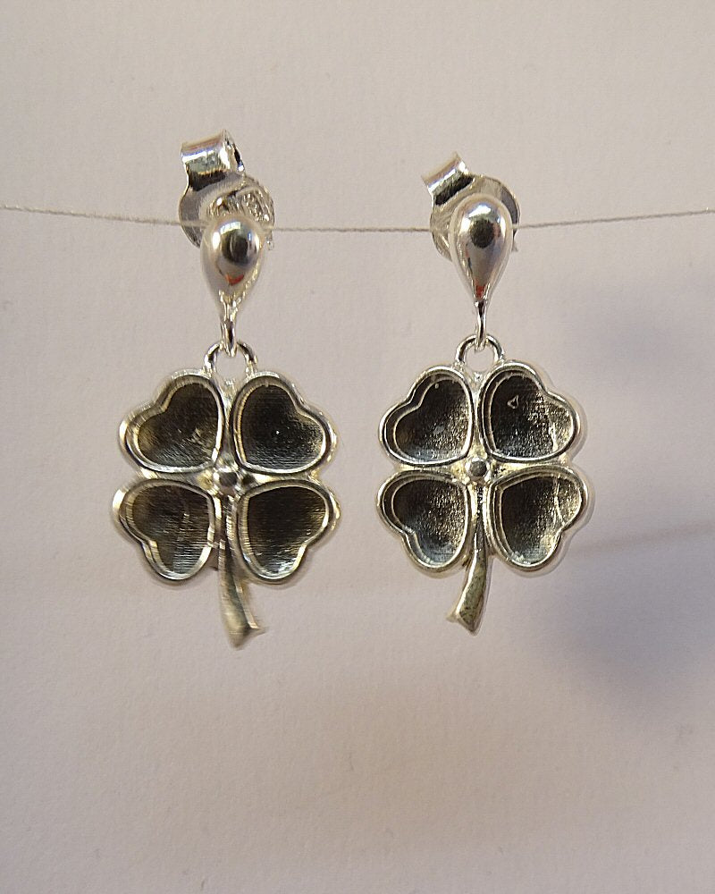 Sterling Silver Four Leaf Clover Screw Back Earrings