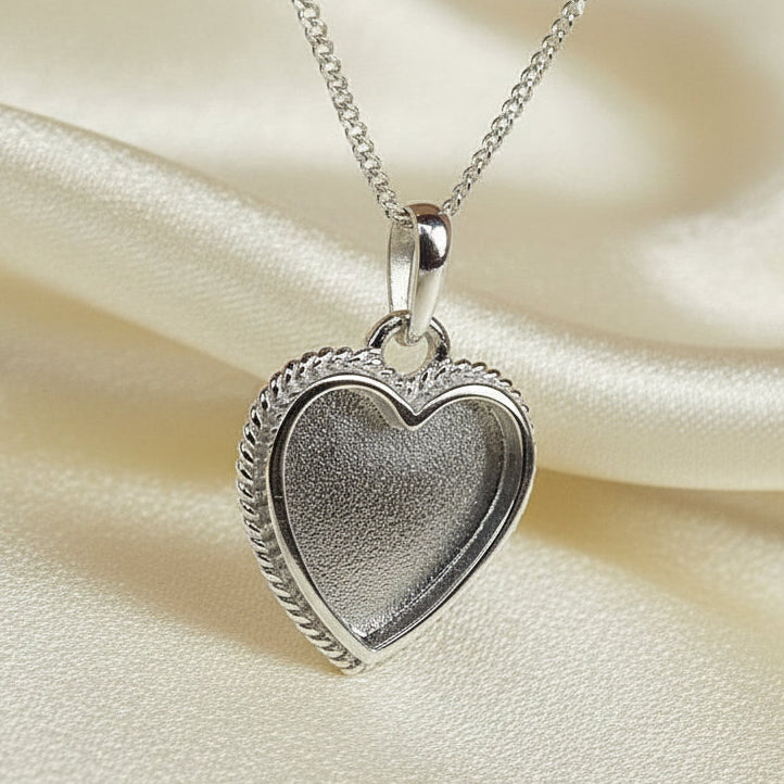 Solid Silver Rope Edge Heart Pendant Suitable For Resin