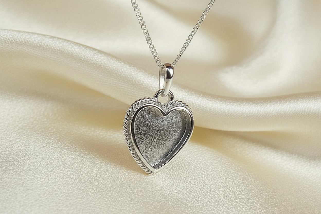 Solid Silver Rope Edge Heart Pendant Suitable For Resin
