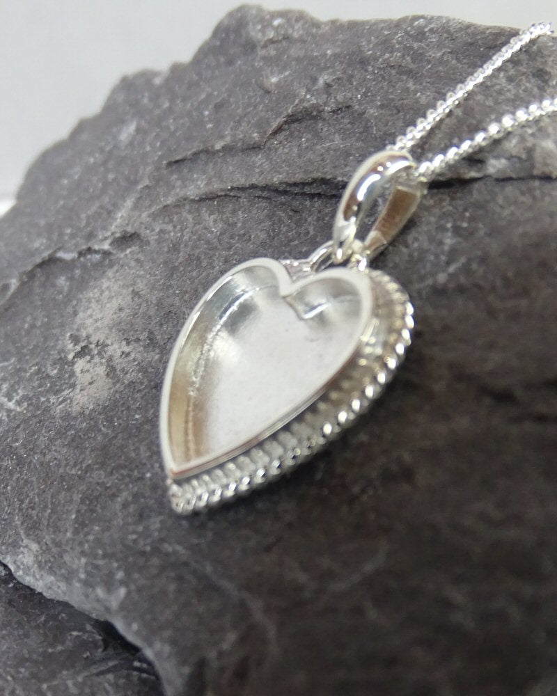 Solid Silver Rope Edge Heart Pendant Suitable For Resin