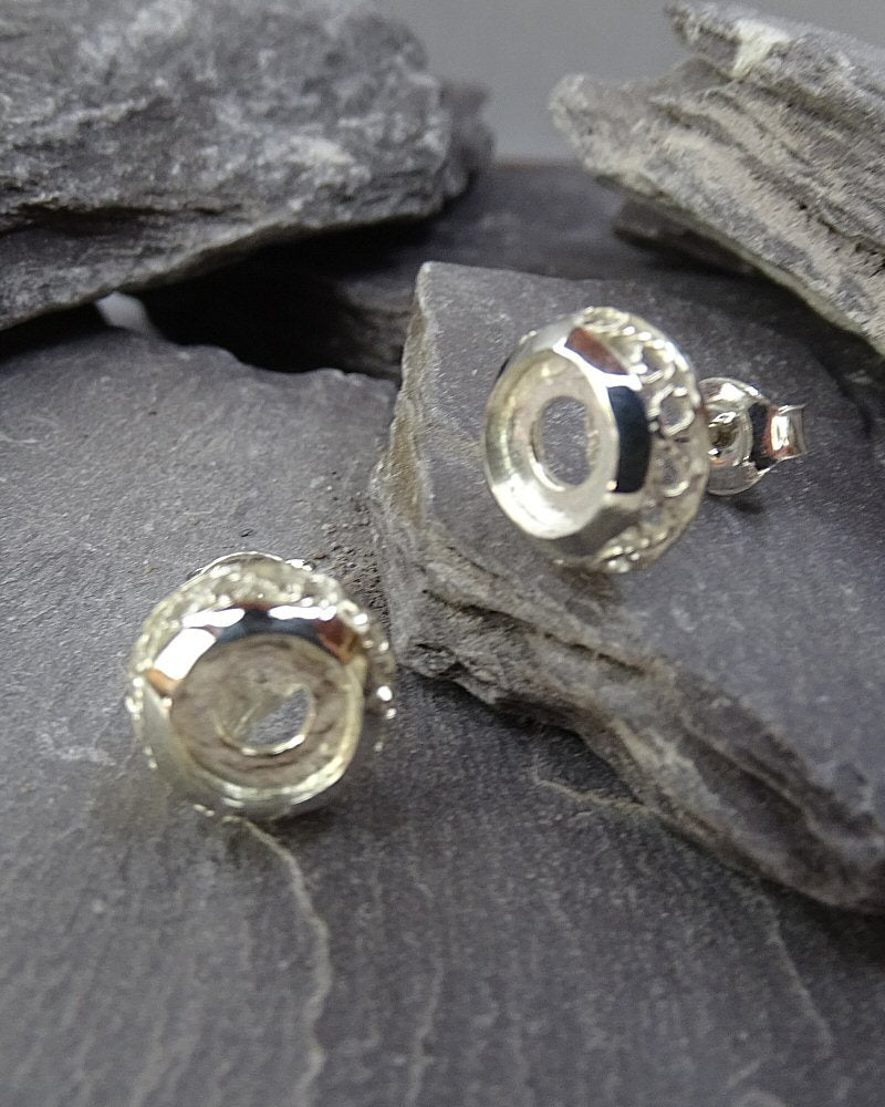 Silver Domed Ear Stud Setting To Fit 6mm Stone