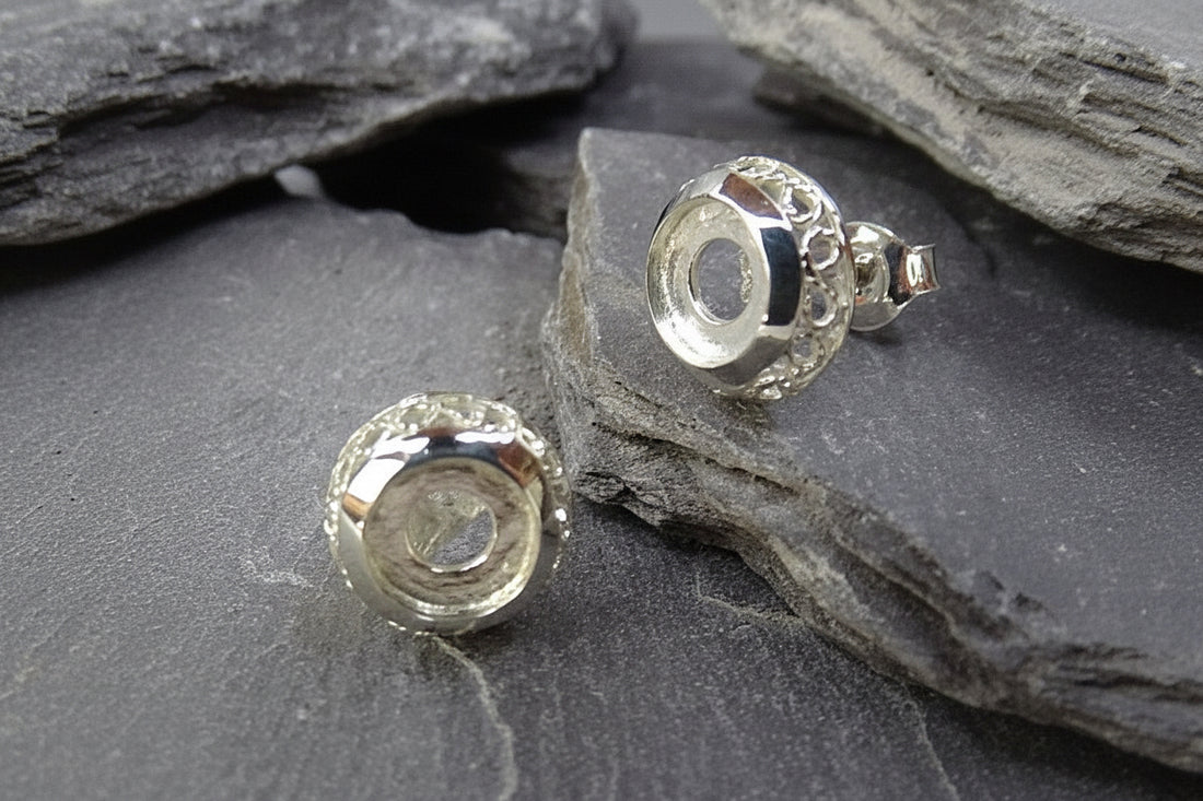 Silver Domed Ear Stud Setting To Fit 6mm Stone