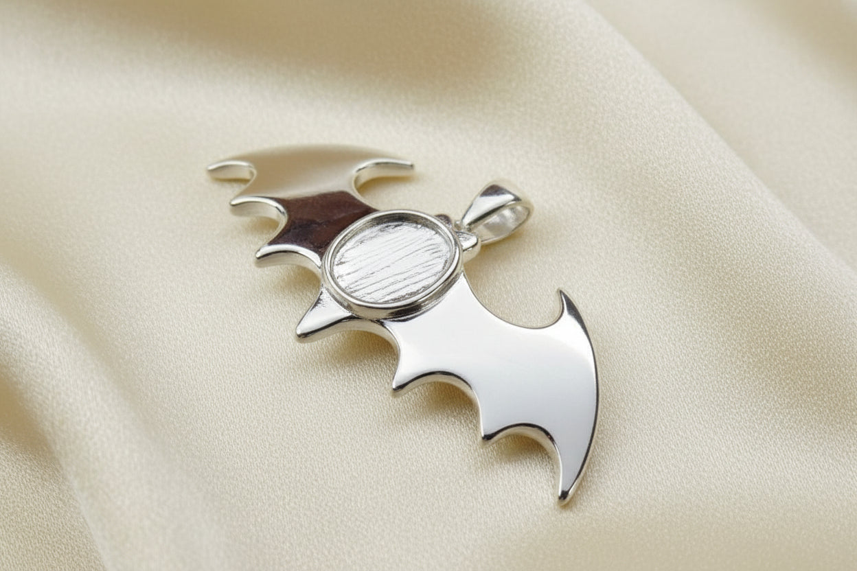Solid Silver Bat Pendant For 10x8 Cabochon Or Resin