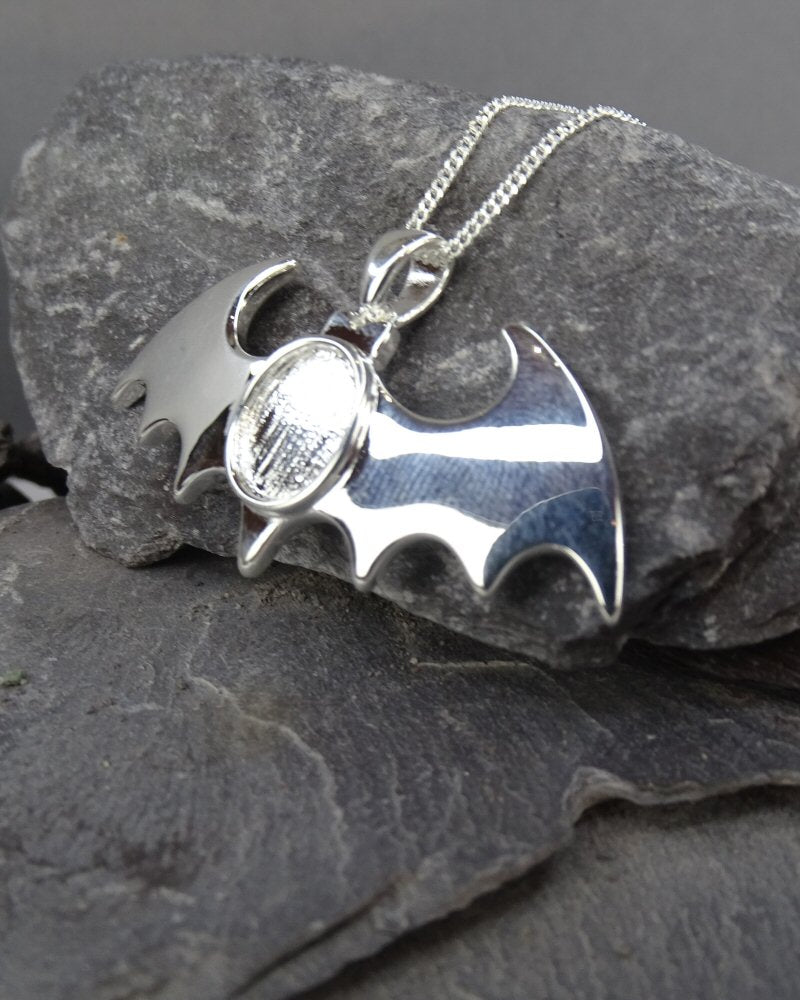 Solid Silver Bat Pendant For 10x8 Cabochon Or Resin