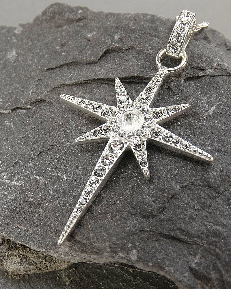 Silver Star Pendant With CZ To Fit 4mm