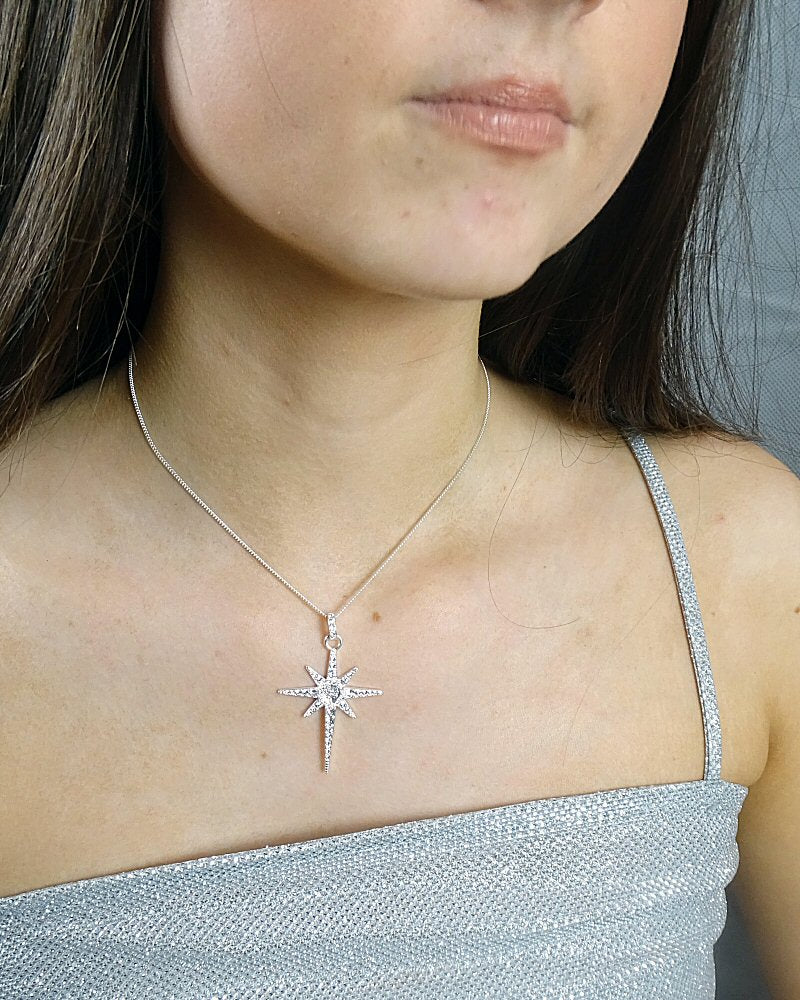 Silver Star Pendant With CZ To Fit 4mm