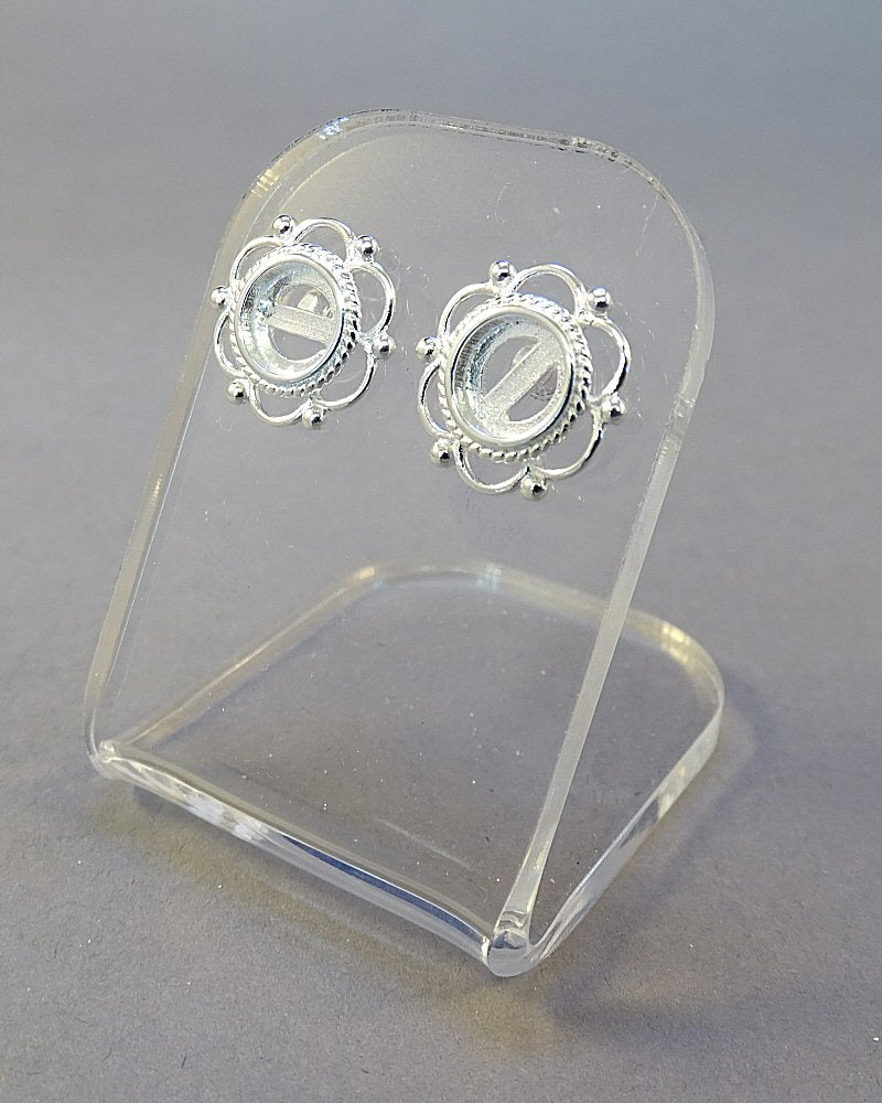 Silver Frill And Bead Ear Stud Setting For 6mm Stone