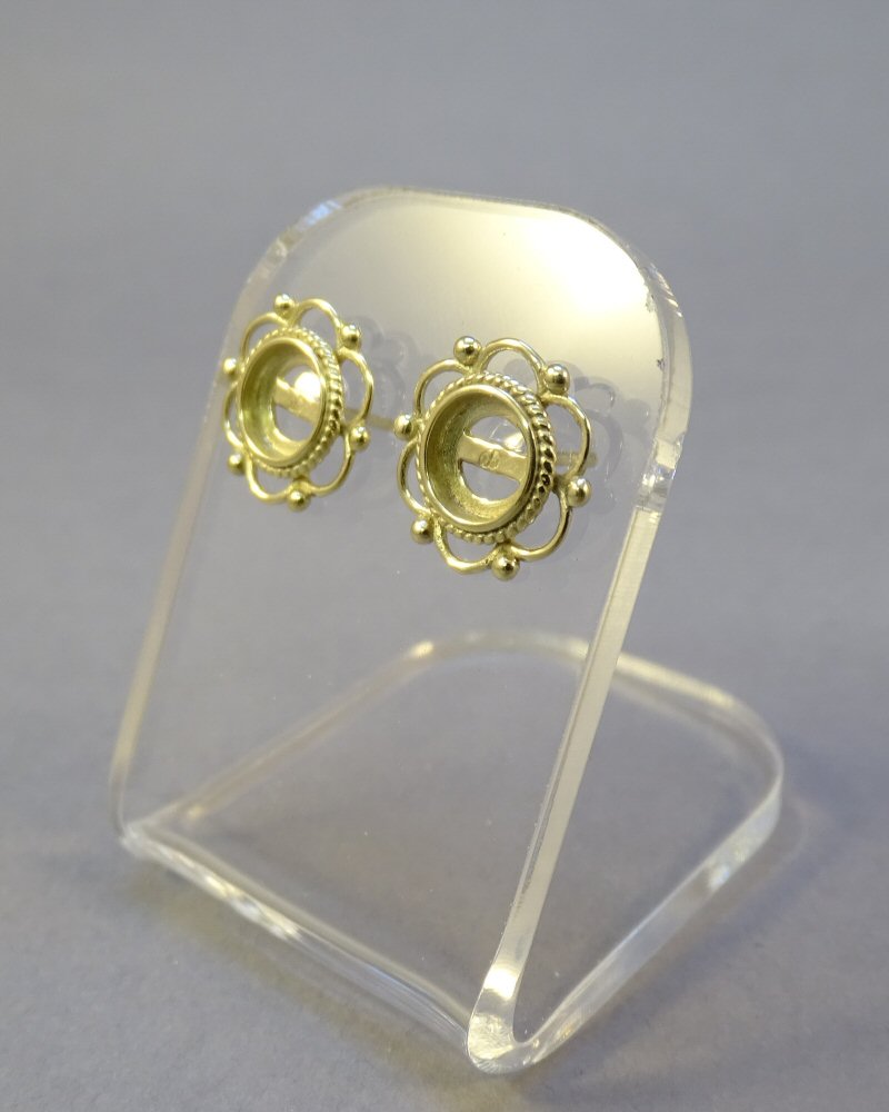 Gold Frill And Bead Stud Earrings To Fit 6mm