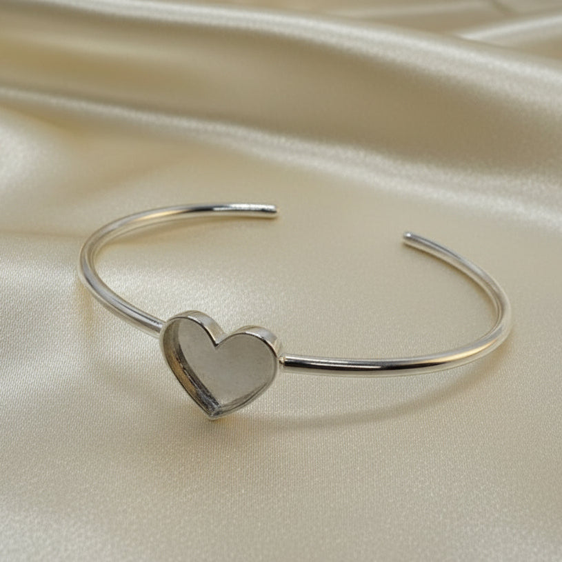 Silver Solid Back Heart Bangle Setting Great with Resin
