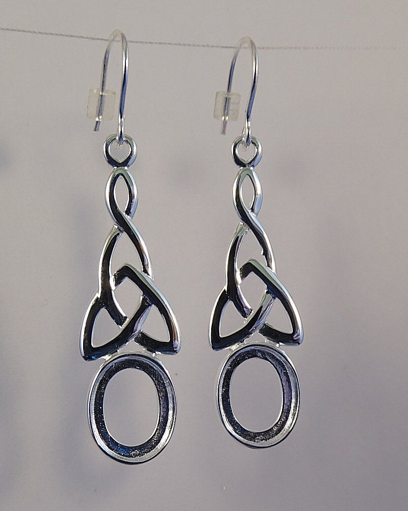 Silver Celtic Drop Earring Mounts For 10x8 Cabochon