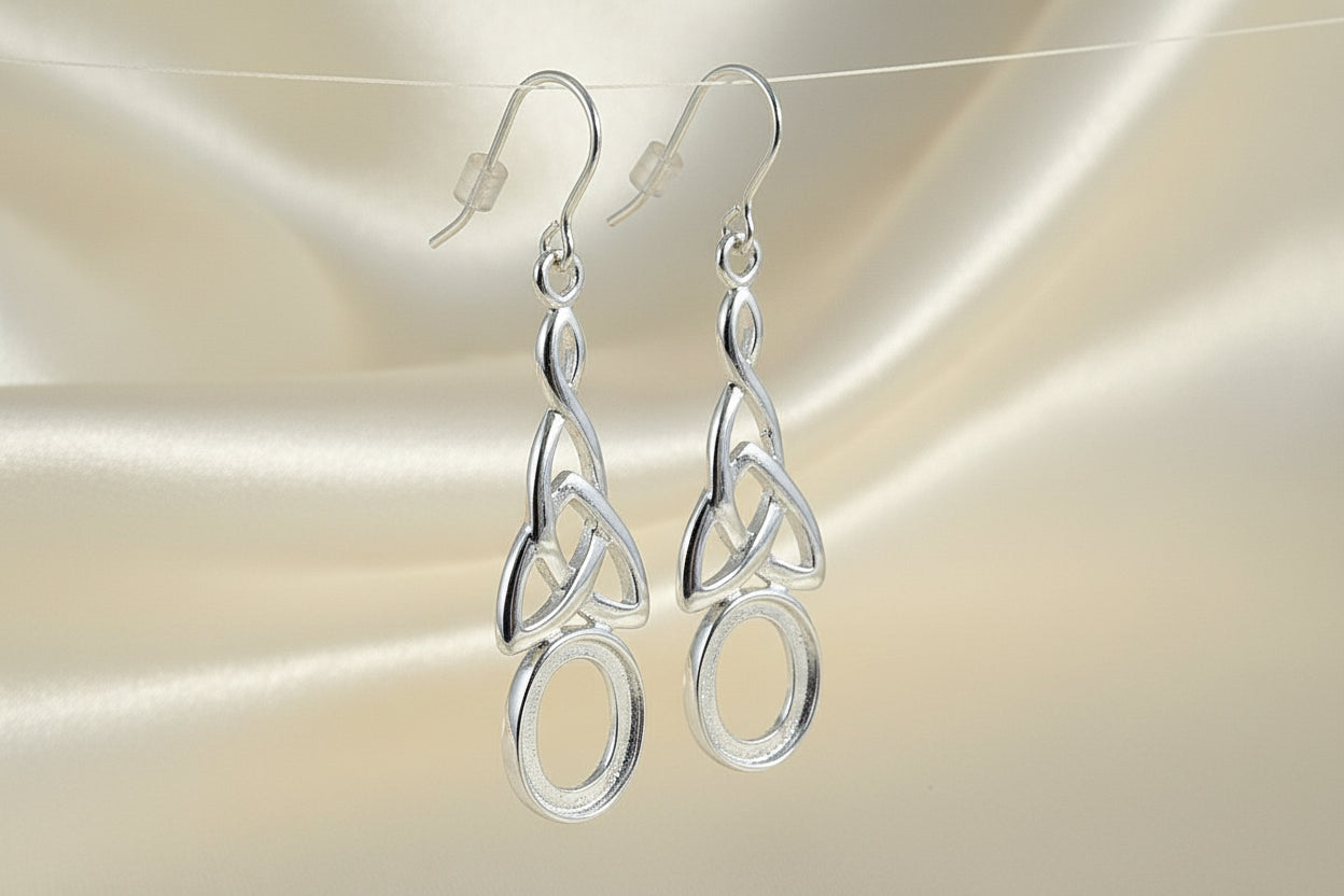 Silver Celtic Drop Earring Mounts For 10x8 Cabochon