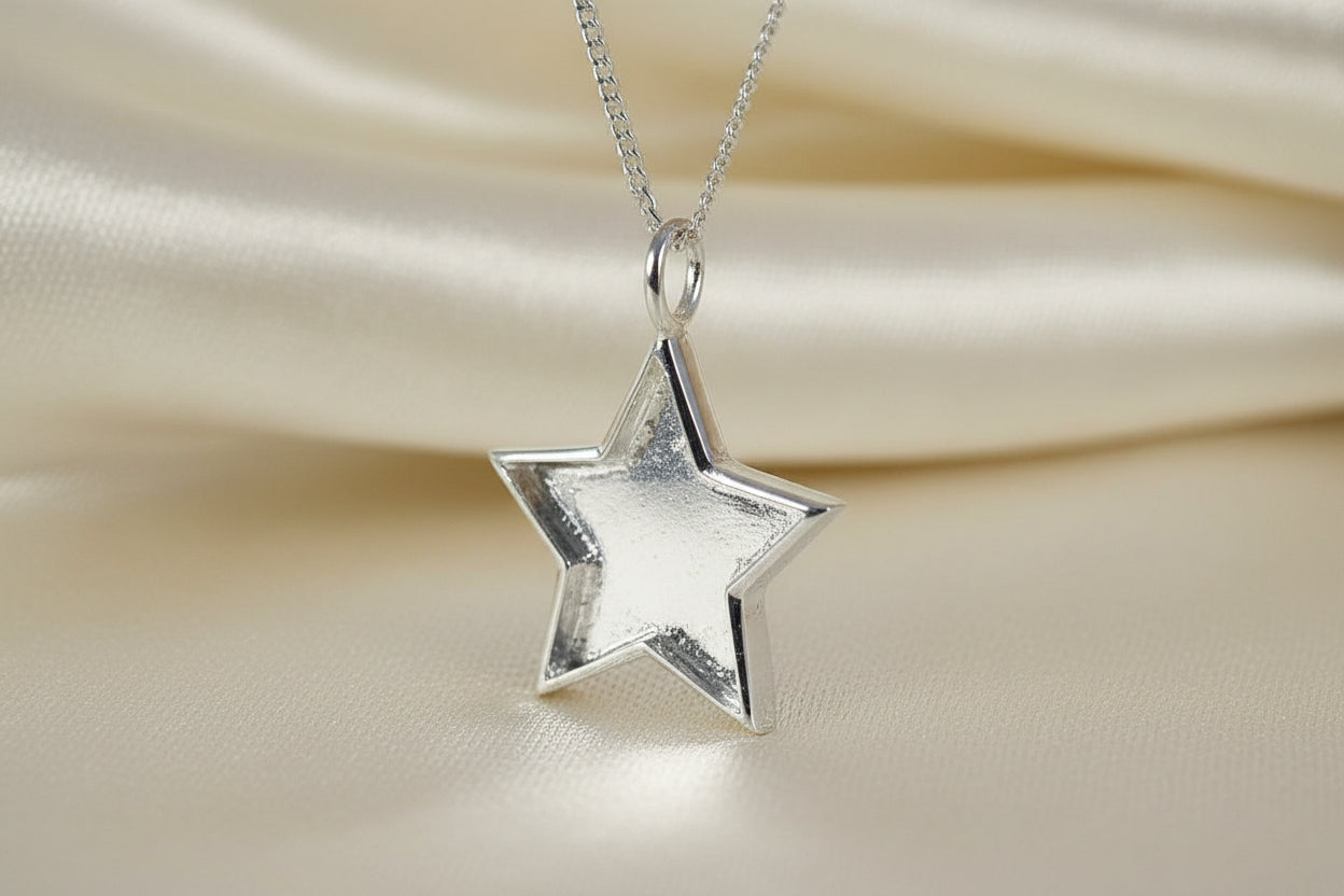solid back silver star pendant setting
