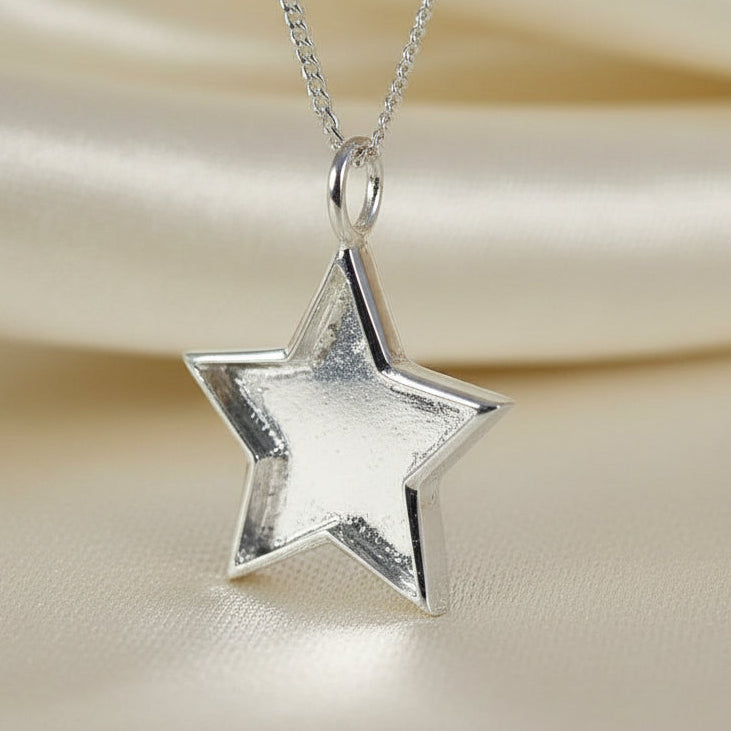 solid back silver star pendant setting