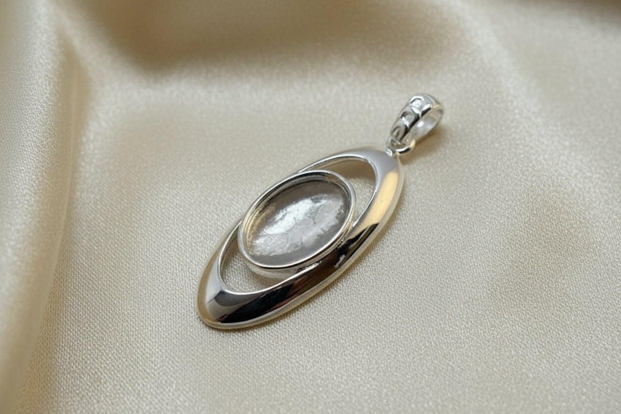 14x10 Silver Hoop Pendant for Resin or Gemstone