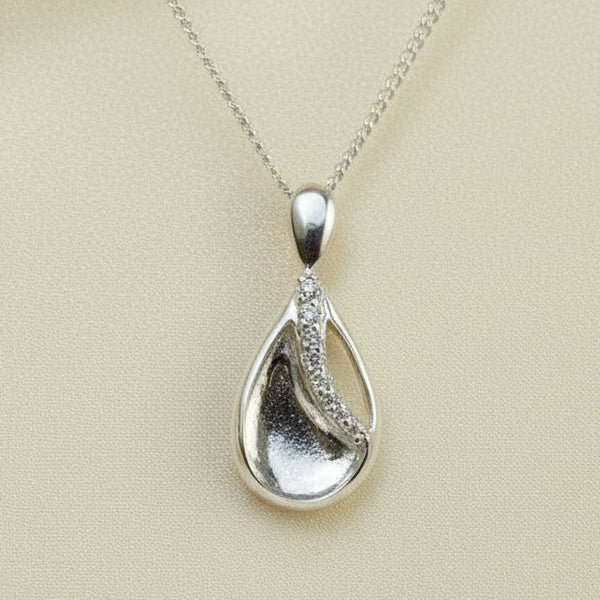 Solid silver teardrop shape pendant blank suitable for resin