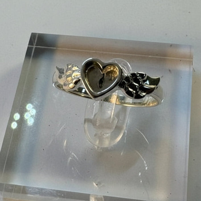 Solid silver winged heart ring blank for resin