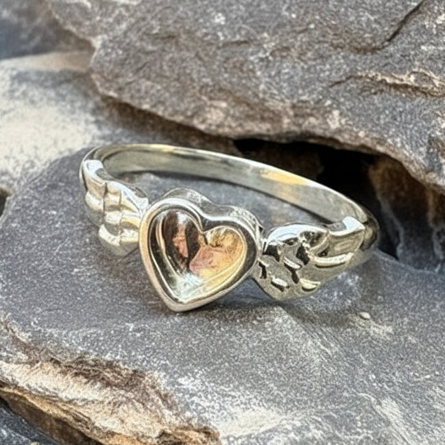 Solid silver winged heart ring blank for resin