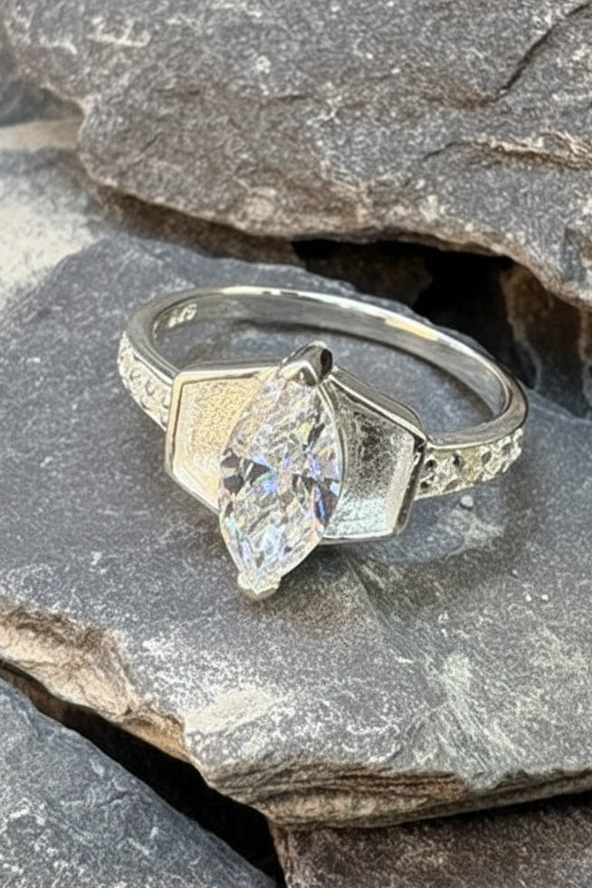Solid silver 925 ring blank with marquise cz specially for resin