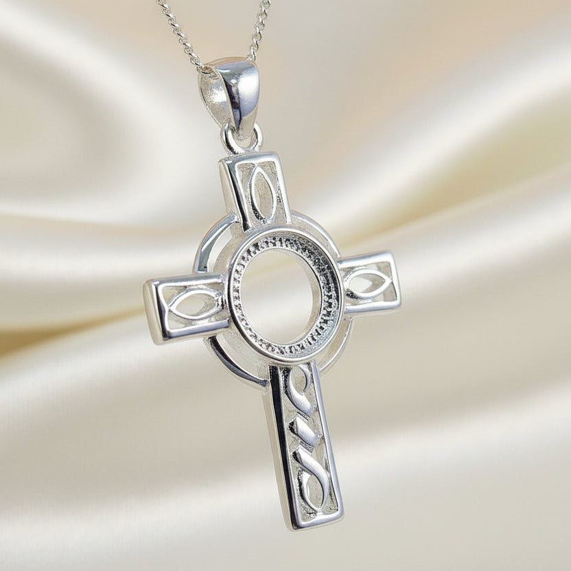 Silver celtic Cross Cabochon Setting For 8mm Stone