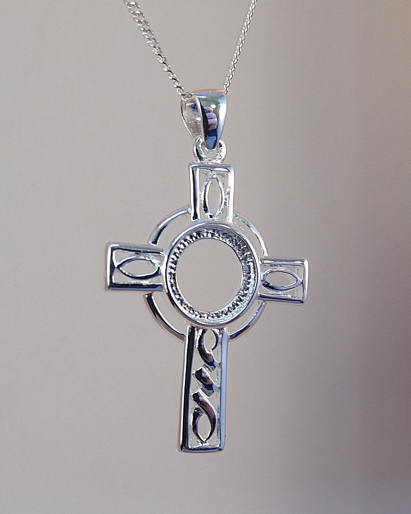 Silver celtic Cross Cabochon Setting For 8mm Stone