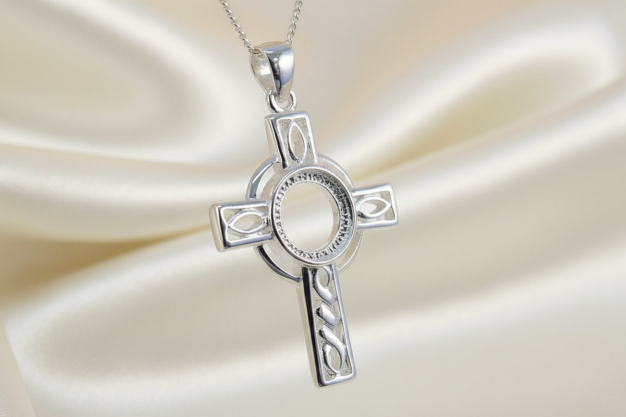 Silver celtic Cross Cabochon Setting For 8mm Stone