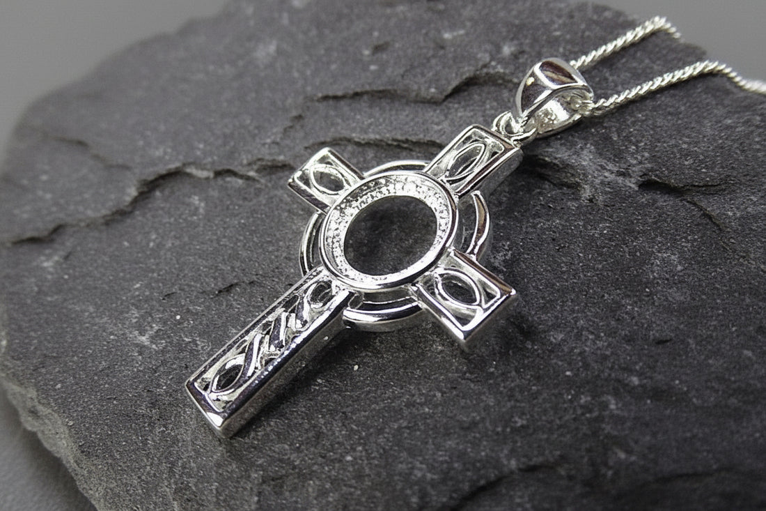 Silver celtic Cross Cabochon Setting For 8mm Stone