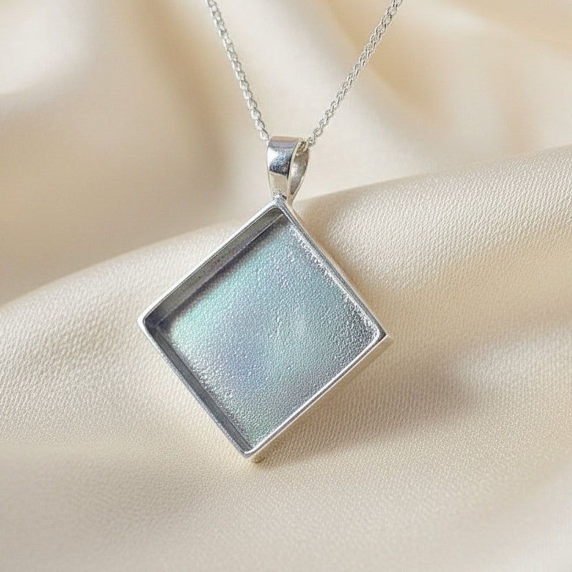 Silver square solid back pendant