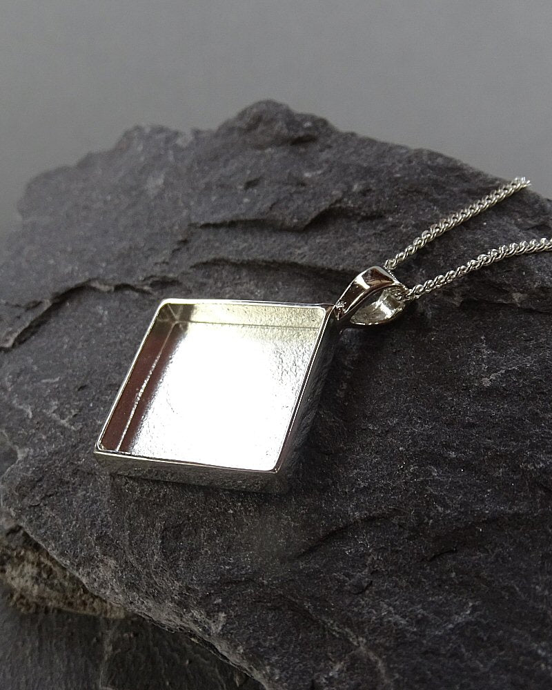 Silver Square Pendant Mount For Resin Or 14.5mm Stone