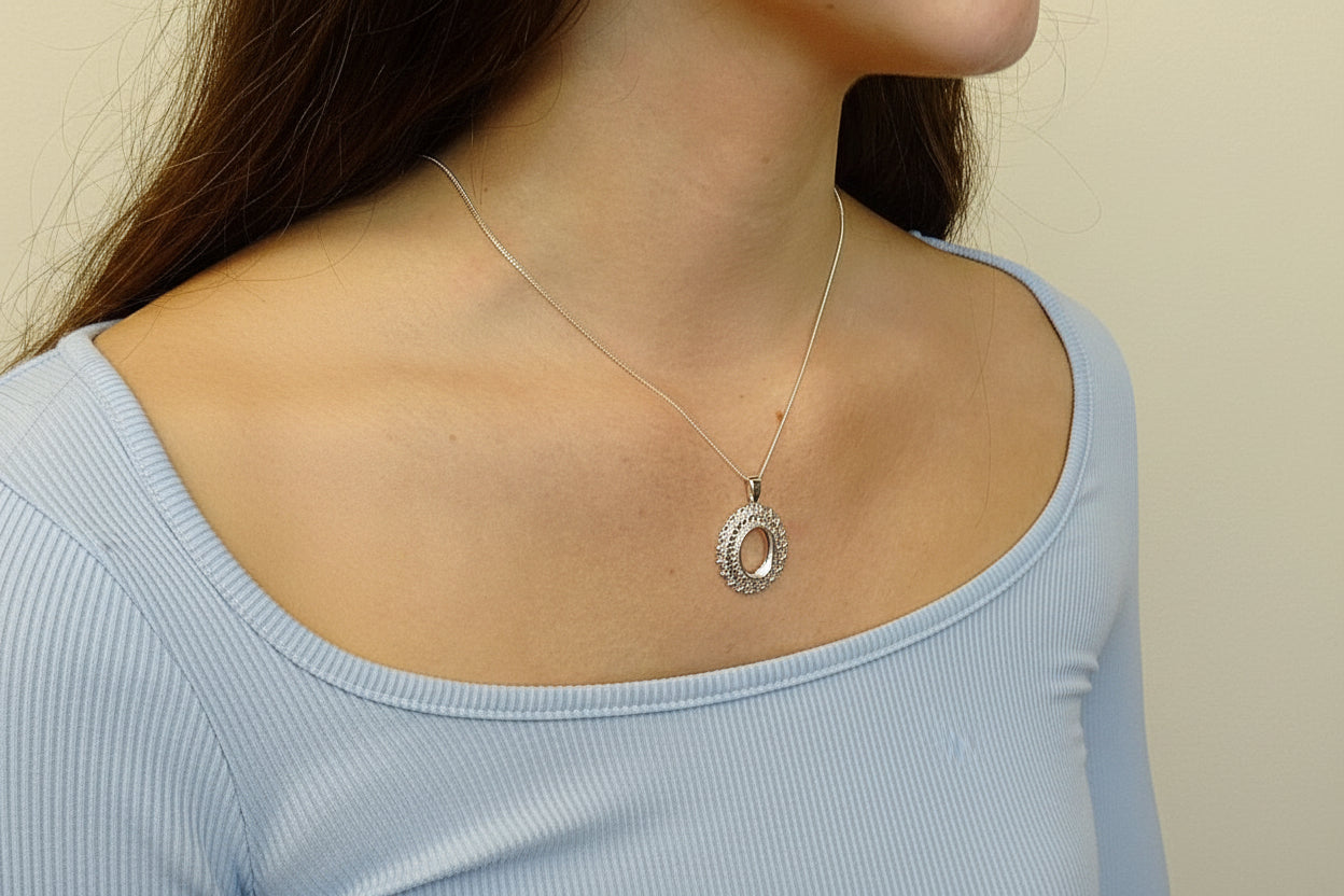 Silver Fillagree Style Pendant For 14x10 Cabochon