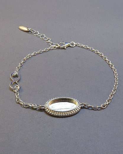 Solid silver Bracelet To Fit 12x7 Cabochon Or Resin