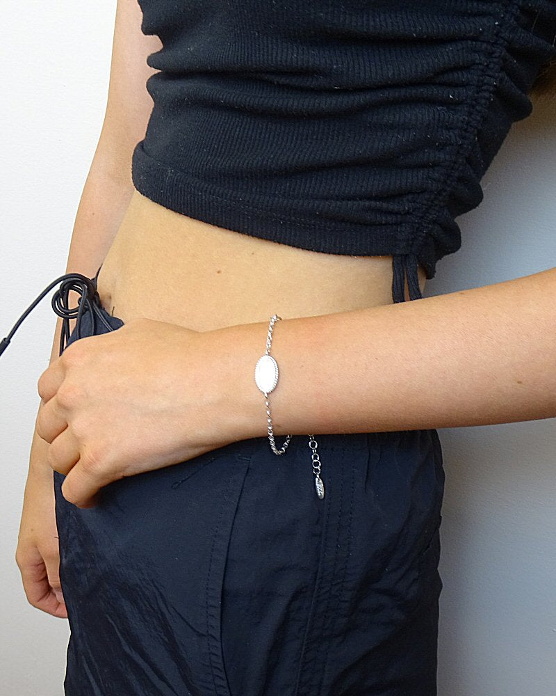 Solid silver Bracelet To Fit 12x7 Cabochon Or Resin