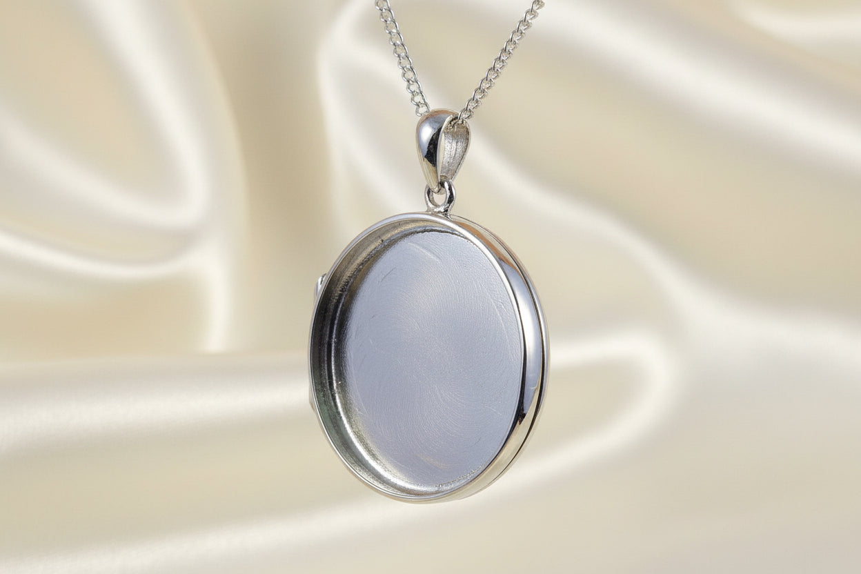 Silver Locket Setting With Bezel For Stone Or Resin 23mm