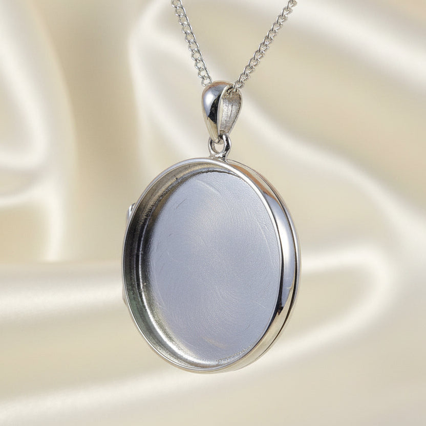 Silver Locket Setting With Bezel For Stone Or Resin 23mm